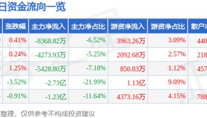 股票行情快报：软通动力（301236）8月13日主力资金净卖出8368.82万元