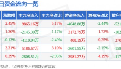 股票行情快报：软通动力（301236）9月16日主力资金净买入9865.16万元