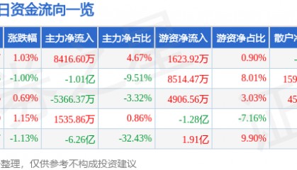 股票行情快报:中国神华(601088)9月4日主力资金净买入8416.60万元