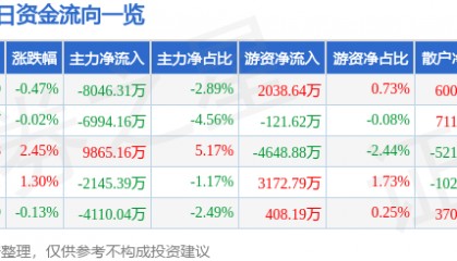 股票行情快报：软通动力（301236）9月18日主力资金净卖出8046.31万元