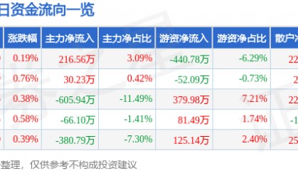 股票行情快报：森源电气（002358）8月7日主力资金净买入216.56万元