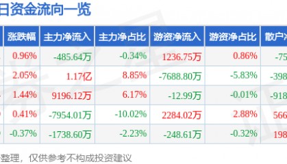 股票行情快报：软通动力（301236）11月3日主力资金净卖出485.64万元
